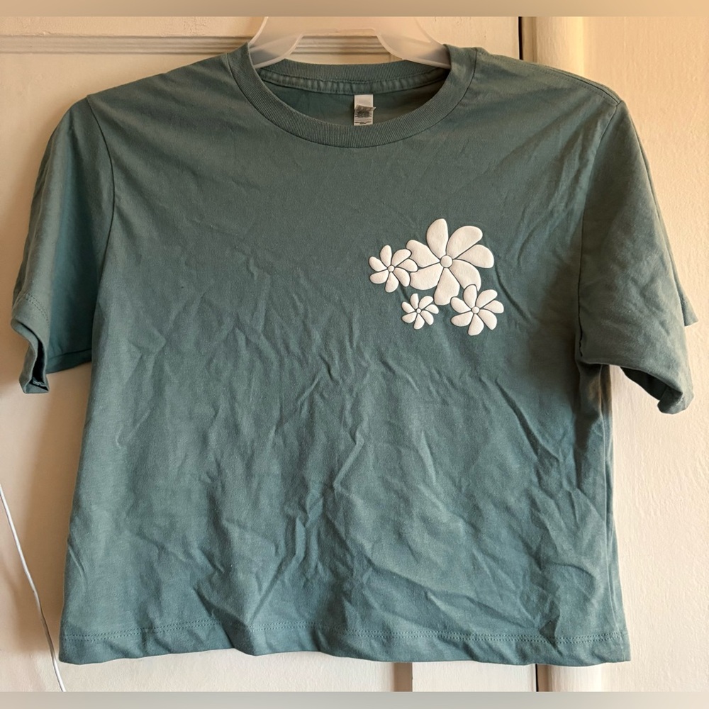 American Apparel Green Short Sleeve Tee with White Floral Design
